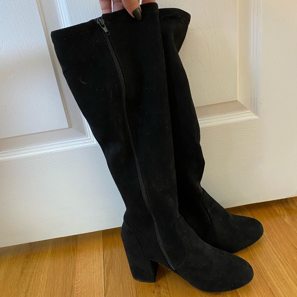 JustFab Black Heeled Knee-High Boots